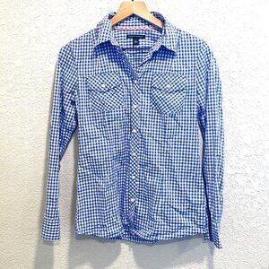 Banana Republic Blue & White Gingham Country Button Down Shirt S